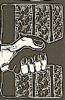 Woodcut of two people shaking hands