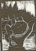 Woodcut of a hand holding a stopwatch